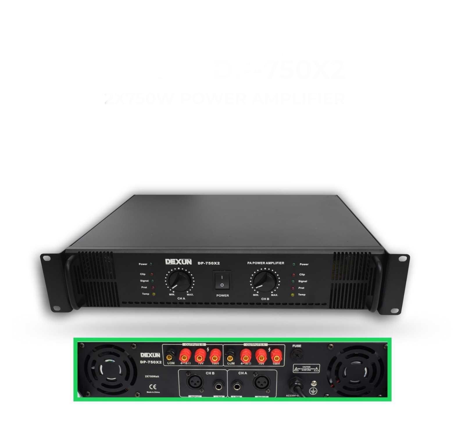 Dexun DP-750X2 70/100V 8 Ohm 2x750W Power Amfi
