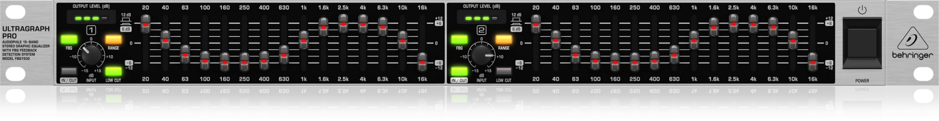 BEHRINGER ULTRAGRAPH PRO FBQ1502 HD Değiştirilebilir 6 veya 12dB Boost/Cut ile Çift Kanallı 15 Bantlı Grafik Ekolayzer
