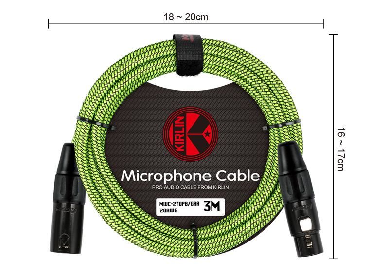 Kirlin MWC 270 PB 3 Mt / GRA Yeşil-Siyah Örgülü Mikrofon Kablosu